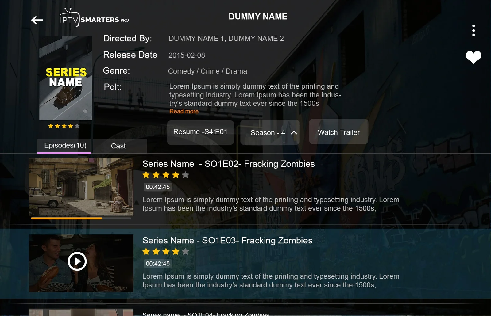 SonixIPTV VOD interface with series information screen